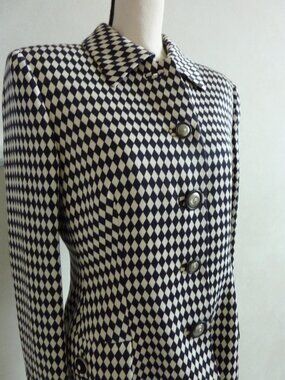 $2400 Vintage Gianni Versace Black White Harlequin Wool Blazer Jacket SZ 44 8 10